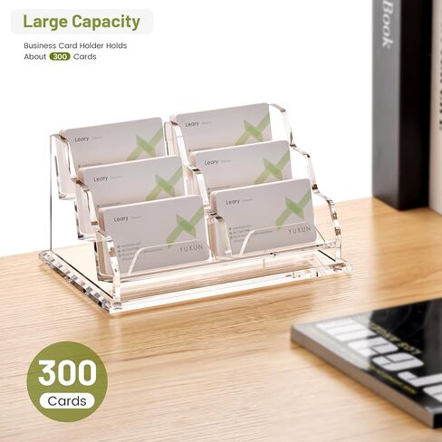 YUXUN Business Card Holder for Desk, Acrylic Business Card Display Stand with 6 Slot, Office Desk Accessories for Man &Woman,300 Cards Capcity, Clear in Saudi Arabia