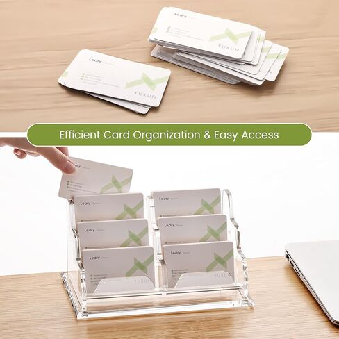 YUXUN Business Card Holder for Desk, Acrylic Business Card Display Stand with 6 Slot, Office Desk Accessories for Man &Woman,300 Cards Capcity, Clear in Saudi Arabia