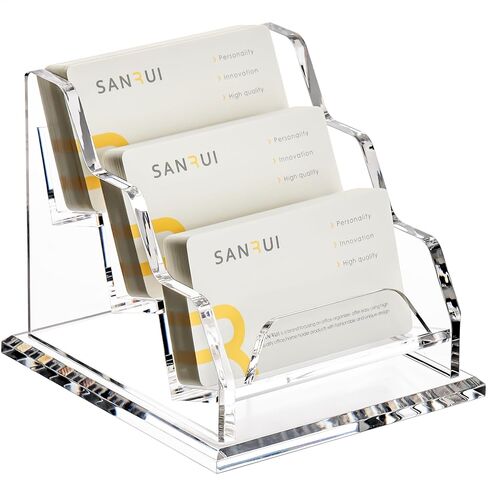 YUXUN Business Card Holder for Desk, Acrylic Business Card Display Stand with 6 Slot, Office Desk Accessories for Man &Woman,300 Cards Capcity, Clear in Saudi Arabia