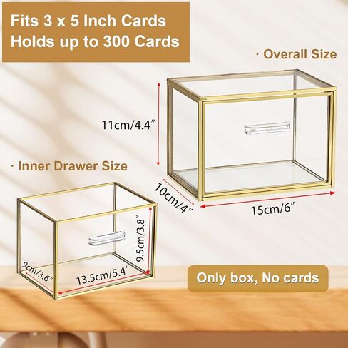 BTSKY Golden Glass Index Card Organizer Box, 3x5 Inch Index Cards Holder with Drawer, Flash Card Storage Holder, Recipe Notecard Box for Office Desk Photo Case Business Cards and Study Note Cards in Saudi Arabia