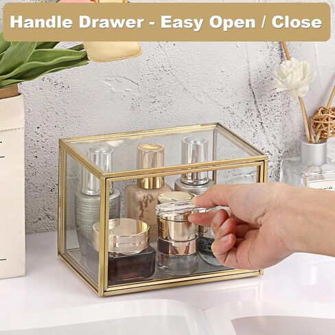 BTSKY Golden Glass Index Card Organizer Box, 3x5 Inch Index Cards Holder with Drawer, Flash Card Storage Holder, Recipe Notecard Box for Office Desk Photo Case Business Cards and Study Note Cards in Saudi Arabia
