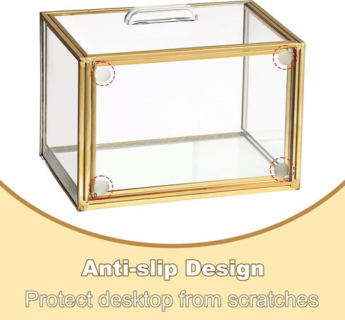 BTSKY Golden Glass Index Card Organizer Box, 3x5 Inch Index Cards Holder with Drawer, Flash Card Storage Holder, Recipe Notecard Box for Office Desk Photo Case Business Cards and Study Note Cards in Saudi Arabia