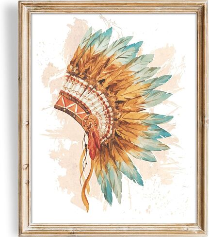 Native American Headdress Decor Wall Art Print - Unframed - 8x10 | Office Wall Décor | Kitchen Wall Décor in Kuwait
