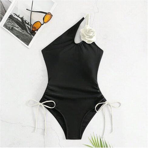 Verdusa Women's 3D Flower One Piece Swimsuit One Shoulder Monokini Bow Tie Bathing Suit Vacation Outfits in Saudi Arabia