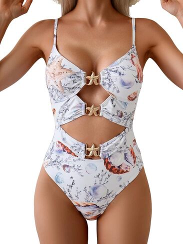 Eomenie Sexy One Piece Swimsuit for Women Cutout Monokini Bathing Suit Starfish Beach Resort Swimwear in Kuwait