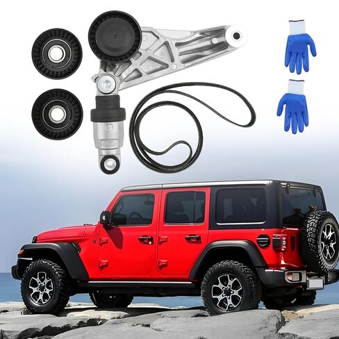4627038AA-KIT طقم حزام القيادة مع شداد الحزام وبكرات التباطؤ لاستبدال جيب رانجلر JK 3.6L 2012-2018، 4627038AA in Saudi Arabia