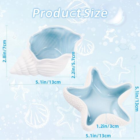 صينية مجوهرات سيراميك المحيط، حامل أطباق حلية مزخرفة على شكل محارة نجم البحر، حامل أطباق حلية على شكل حورية البحر للأقراط الدائرية، سوار القلائد، هدايا ديكور الحمام للغرفة الساحلية تحت عنوان الشاطئ (2، نجم البحر والمحار) in Kuwait
