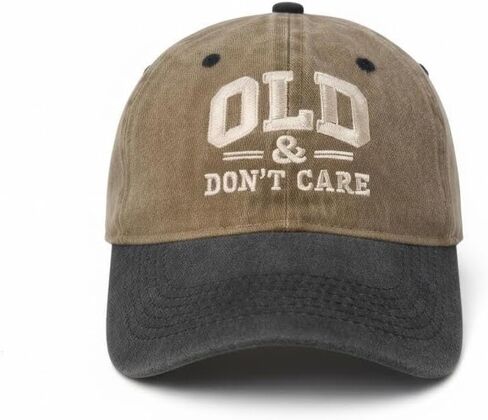 Old & Don't Care Baseball Cap, Vintage Washed Cotton, 3D Embroidery, Adjustable Strap, Retro Style in Saudi Arabia