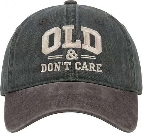 Old & Don't Care Baseball Cap, Vintage Washed Cotton, 3D Embroidery, Adjustable Strap, Retro Style in Saudi Arabia