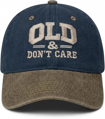 Old & Don't Care Baseball Cap, Vintage Washed Cotton, 3D Embroidery, Adjustable Strap, Retro Style in Saudi Arabia