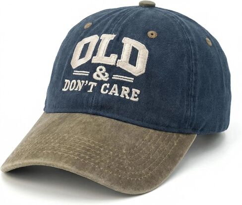 Old & Don't Care Baseball Cap, Vintage Washed Cotton, 3D Embroidery, Adjustable Strap, Retro Style in Saudi Arabia