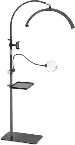 ضوء الرموش لتمديد الرموش، ضوء نصف القمر مع صينية الأدوات، مكبر 2X، حامل هاتف لفن الأظافر، فن الوشم، العناية بالبشرة، مصباح تجميلي للأرضية مع تعديل اللون والسطوع in Kuwait