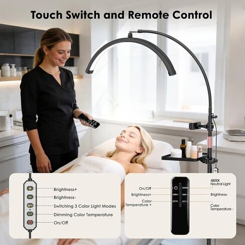 ضوء الرموش لتمديد الرموش، ضوء نصف القمر مع صينية الأدوات، مكبر 2X، حامل هاتف لفن الأظافر، فن الوشم، العناية بالبشرة، مصباح تجميلي للأرضية مع تعديل اللون والسطوع in Kuwait