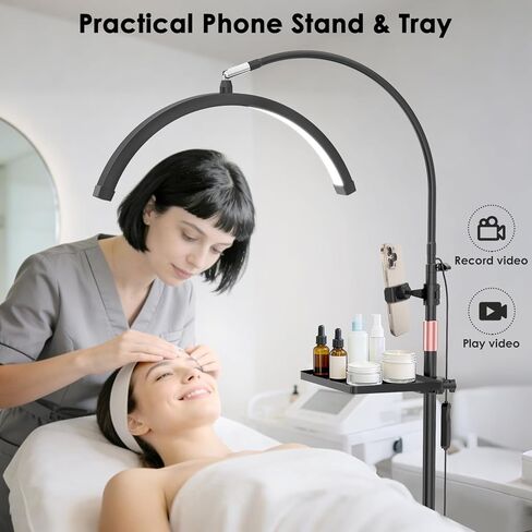 ضوء الرموش لتمديد الرموش، ضوء نصف القمر مع صينية الأدوات، مكبر 2X، حامل هاتف لفن الأظافر، فن الوشم، العناية بالبشرة، مصباح تجميلي للأرضية مع تعديل اللون والسطوع in Kuwait