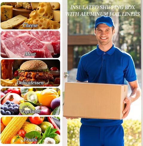 2 Pack Thermal Insulated Shipping Boxes with Aluminum Foil Liner for Frozen Food, Cold Pack & Dry Ice Shipping, 12"x5.5"x7.5" Mailing Boxes for Moving Hot Frozen Food in Kuwait