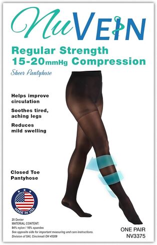 NuVein Compression Pantyhose, 15-20 mmHg Support, Women's Sheer Nylon Hosiery Tights, Closed Toe, White, Medium in Saudi Arabia