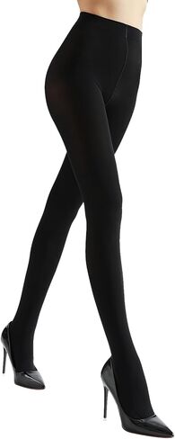2 Pairs Women's Black Opaque Tights 80D Solid Colored Opaque Microfiber Control Top Pantyhose for Women in Saudi Arabia