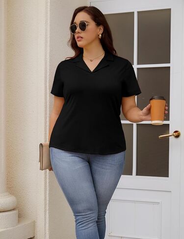 Plus Size Polo Shirts Women Summer Short Sleeve Collared V Neck Business Tops Casual Soft Shirts XL-4XL in Saudi Arabia