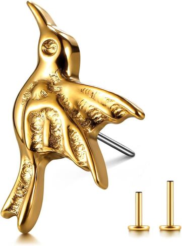 16G ASTM F136 Titanium Threadless/Threaded Studs Crystal with bird Tops for Conch,Tragus,Helix,Lobe Come With 6mm/8mm Lengths Post Flatback earring nose Jewelry in Saudi Arabia