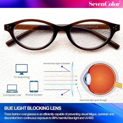 نظارات بيضاوية عصرية من SeverColor للنساء والرجال، نظارات كلاسيكية صغيرة زرقاء اللون تحجب الضوء 90 ثانية in Kuwait