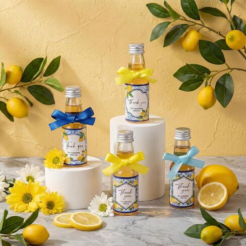 Suclain 50 Set Capri Lemon Party Favors 2 oz Mini Limoncello Bottles with Italian Lemon Sticker Blue Yellow Ribbon and Funnel for Amalfi Coast Mediterranean Wedding Bridal Baby Shower Party Decor in Saudi Arabia