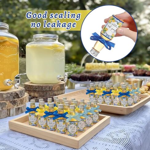 Suclain 50 Set Capri Lemon Party Favors 2 oz Mini Limoncello Bottles with Italian Lemon Sticker Blue Yellow Ribbon and Funnel for Amalfi Coast Mediterranean Wedding Bridal Baby Shower Party Decor in Saudi Arabia