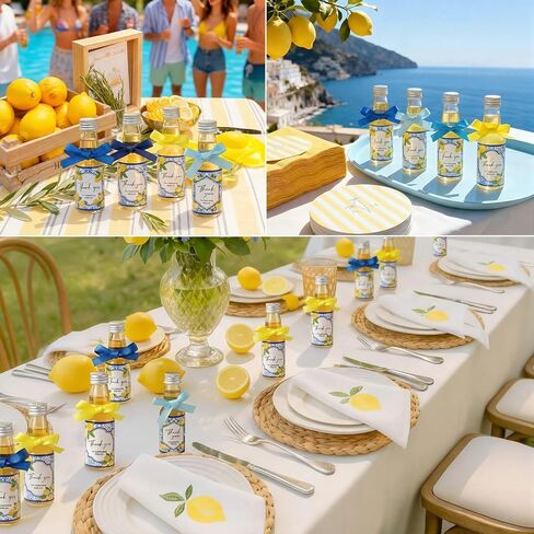 Suclain 50 Set Capri Lemon Party Favors 2 oz Mini Limoncello Bottles with Italian Lemon Sticker Blue Yellow Ribbon and Funnel for Amalfi Coast Mediterranean Wedding Bridal Baby Shower Party Decor in Saudi Arabia