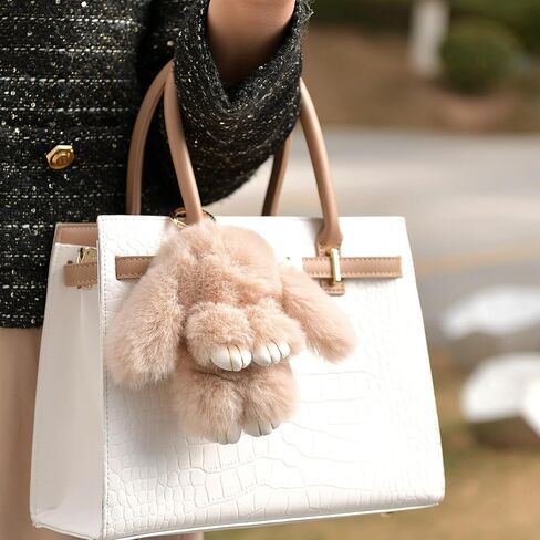 Plush Keychain Bunny Cute Rabbit Fur Keychains Stuffed Key Chain Strawberry Bag Handbag Charms 2PCS in Saudi Arabia