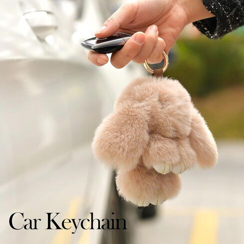 Plush Keychain Bunny Cute Rabbit Fur Keychains Stuffed Key Chain Strawberry Bag Handbag Charms 2PCS in Saudi Arabia
