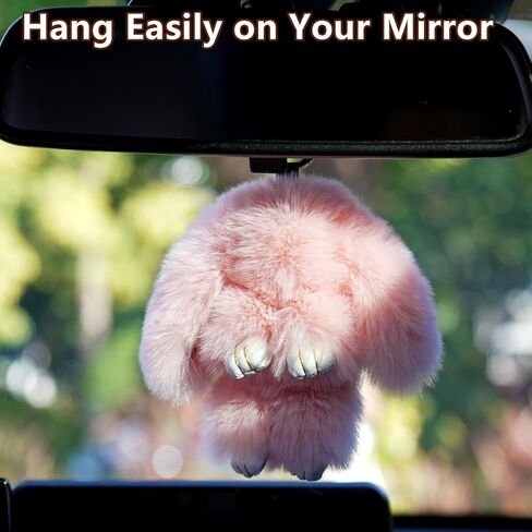 Plush Keychain Bunny Cute Rabbit Fur Keychains Stuffed Key Chain Strawberry Bag Handbag Charms 2PCS in Saudi Arabia
