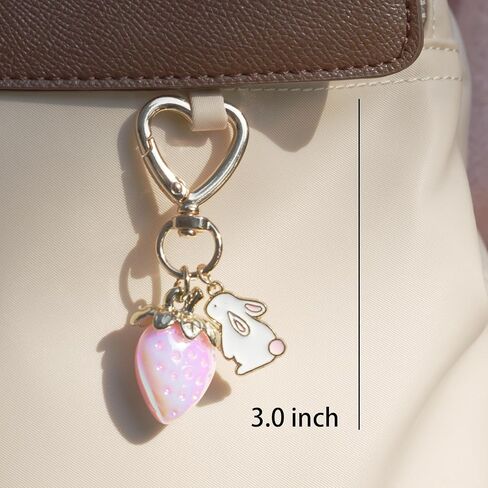 Plush Keychain Bunny Cute Rabbit Fur Keychains Stuffed Key Chain Strawberry Bag Handbag Charms 2PCS in Saudi Arabia
