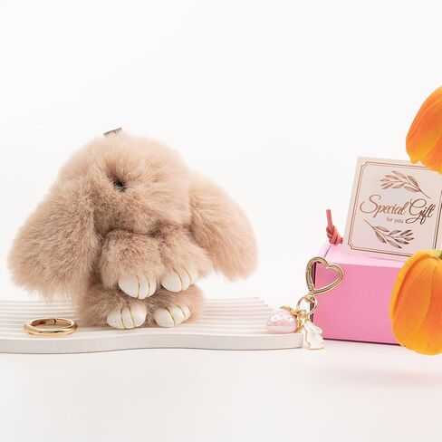 Plush Keychain Bunny Cute Rabbit Fur Keychains Stuffed Key Chain Strawberry Bag Handbag Charms 2PCS in Saudi Arabia