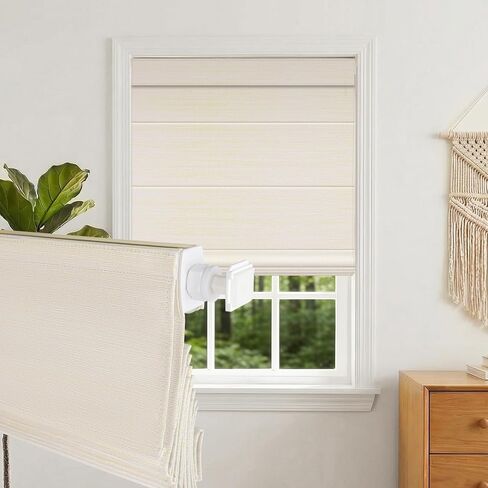 artpuch لا حفر ظلال رومانية لاسلكية للنوافذ، ظلال نافذة التعتيم مع حماية من الأشعة فوق البنفسجية، ستائر النوافذ الرومانية الخصوصية لغرفة النوم غرفة المعيشة مكتب المنزل الداخلي، 34 "ث × 64" ح، البيج in Kuwait