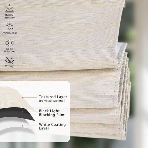 artpuch لا حفر ظلال رومانية لاسلكية للنوافذ، ظلال نافذة التعتيم مع حماية من الأشعة فوق البنفسجية، ستائر النوافذ الرومانية الخصوصية لغرفة النوم غرفة المعيشة مكتب المنزل الداخلي، 34 "ث × 64" ح، البيج in Kuwait