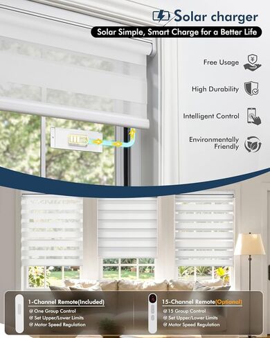 No Drill Motorized Zebra Blinds with Remote,Cordless Shades Dual Layer,Thermal Insulated Upgraded Shades(White,45.5" W x 72" H) in Saudi Arabia