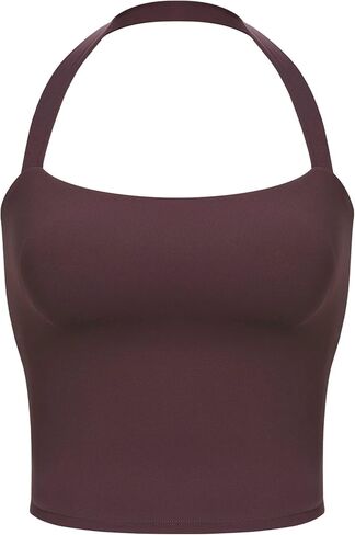 ABOCIW Womens Halter Tank Tops Workout Longline Square Neck Yoga Pilates Tops Backless Gym Bra Crop Top Camisole in Saudi Arabia