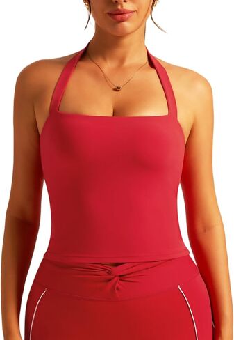 ABOCIW Womens Halter Tank Tops Workout Longline Square Neck Yoga Pilates Tops Backless Gym Bra Crop Top Camisole in Saudi Arabia