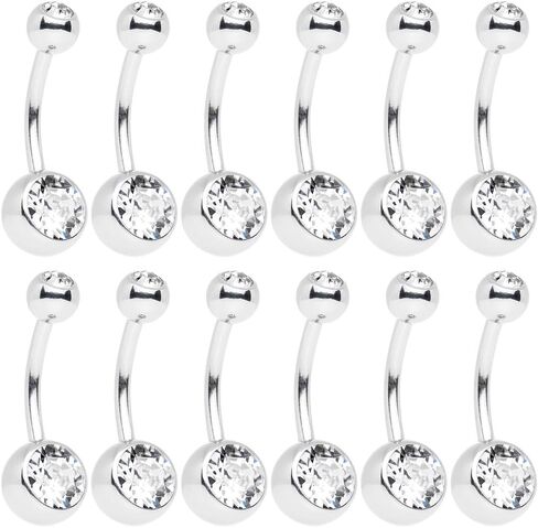 12PCS Belly Navel Rings 14G Belly Button Rings 316L Surgical Steel Clear CZ Belly Ring Dual Crystal Balls Navel Piercing Jewelry 7/16" (11mm) in Saudi Arabia