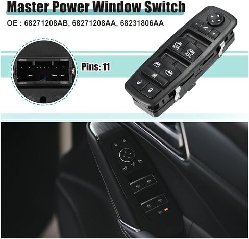 Front Left Driver Side Master Power Window Switch 11 Pin Compatible With Jeep Cherokee 2015-2022 Replace 68271208AB 68271208AA in Kuwait