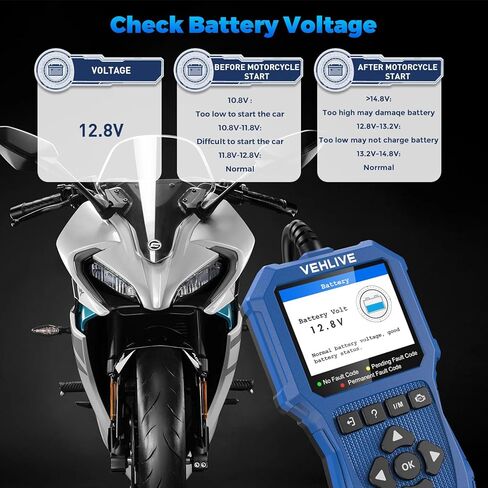 أداة قياس تشخيص نظام الدراجات النارية، ماسح ضوئي Moto Obd2 مع اختبار الجهد الكهربي، قارئ رمز خطأ الدراجة النارية مع اختبار سريع متوافق مع Yamaha، Honda، Kawasaki، Generation، KYMCO، SYM in Kuwait