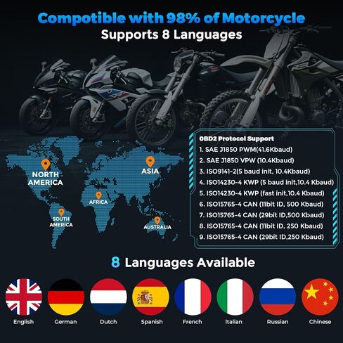 أداة قياس تشخيص نظام الدراجات النارية، ماسح ضوئي Moto Obd2 مع اختبار الجهد الكهربي، قارئ رمز خطأ الدراجة النارية مع اختبار سريع متوافق مع Yamaha، Honda، Kawasaki، Generation، KYMCO، SYM in Kuwait