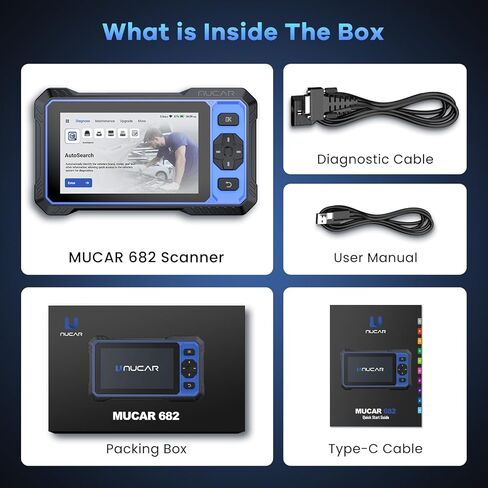 MUCAR 682 أداة مسح ضوئي ثنائية الاتجاه بمساعدة AI-Assisted obd2، ماسح ضوئي لجميع أنظمة السيارة، أداة تشخيص ماسح ضوئي obd2 مع اختبار نشط، ماسح ضوئي تشخيصي للسيارة مع 20+ إعادة تعيين، can FD & fca sgw، تحديث مجاني in Kuwait