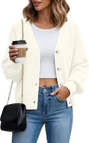 KUOTAI Women's Chunky Knit Open Front Sweaters Long Sleeve Button Loose Short Cardigan Outerwear Coats in Kuwait