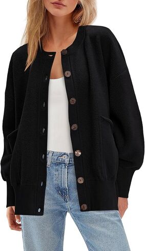ReachMe Womens Fall Oversized Sweatshirt Cardigan Button up Lightweight Cardigan Long Sleeve Open Front Jacket with Pockets in Saudi Arabia
