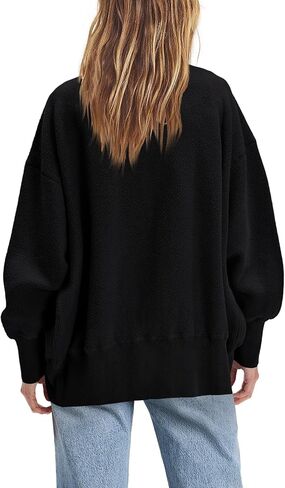 ReachMe Womens Fall Oversized Sweatshirt Cardigan Button up Lightweight Cardigan Long Sleeve Open Front Jacket with Pockets in Saudi Arabia