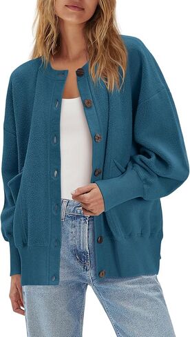 ReachMe Womens Fall Oversized Sweatshirt Cardigan Button up Lightweight Cardigan Long Sleeve Open Front Jacket with Pockets in Saudi Arabia
