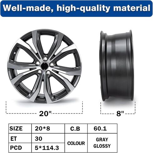 حافة عجلة ألومنيوم مقاس 20 × 8 بوصة متوافقة مع RX350 RX450H RX350L RX450HL 2016-2022، حافة رمادية بديلة مباشرة أمامية أو خلفية in Saudi Arabia
