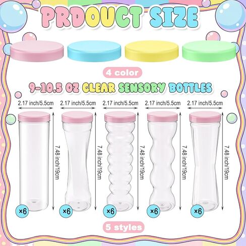30 Pcs Empty Plastic Sensory Bottles with Lids Caps 5 Styles 9-10.5 oz Reusable Clear Plastic Bottles Bulk for DIY Craft Decorations Sensory Crafts Classroom Handmade Party Supply in Saudi Arabia