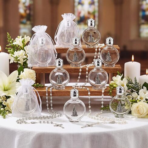 24 مجموعة من زجاجات المياه المقدسة الكاثوليكية السائبة 0.5 أونصة / 15 مل أكياس منقوشة لسيدة لورد، زجاجة مياه مقدسة فارغة لتعميد الضيوف، هدايا المناولة، زفاف الكنيسة العائلية (فضي) in Kuwait