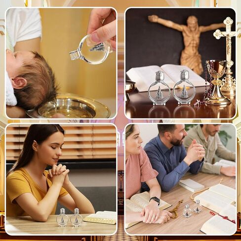 24 مجموعة من زجاجات المياه المقدسة الكاثوليكية السائبة 0.5 أونصة / 15 مل أكياس منقوشة لسيدة لورد، زجاجة مياه مقدسة فارغة لتعميد الضيوف، هدايا المناولة، زفاف الكنيسة العائلية (فضي) in Kuwait